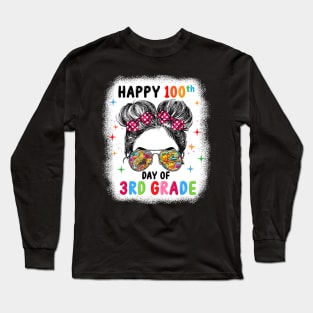 Bleached Happy 100th Day Of 3rd Grade Messy Bun Kids Girls Long Sleeve T-Shirt